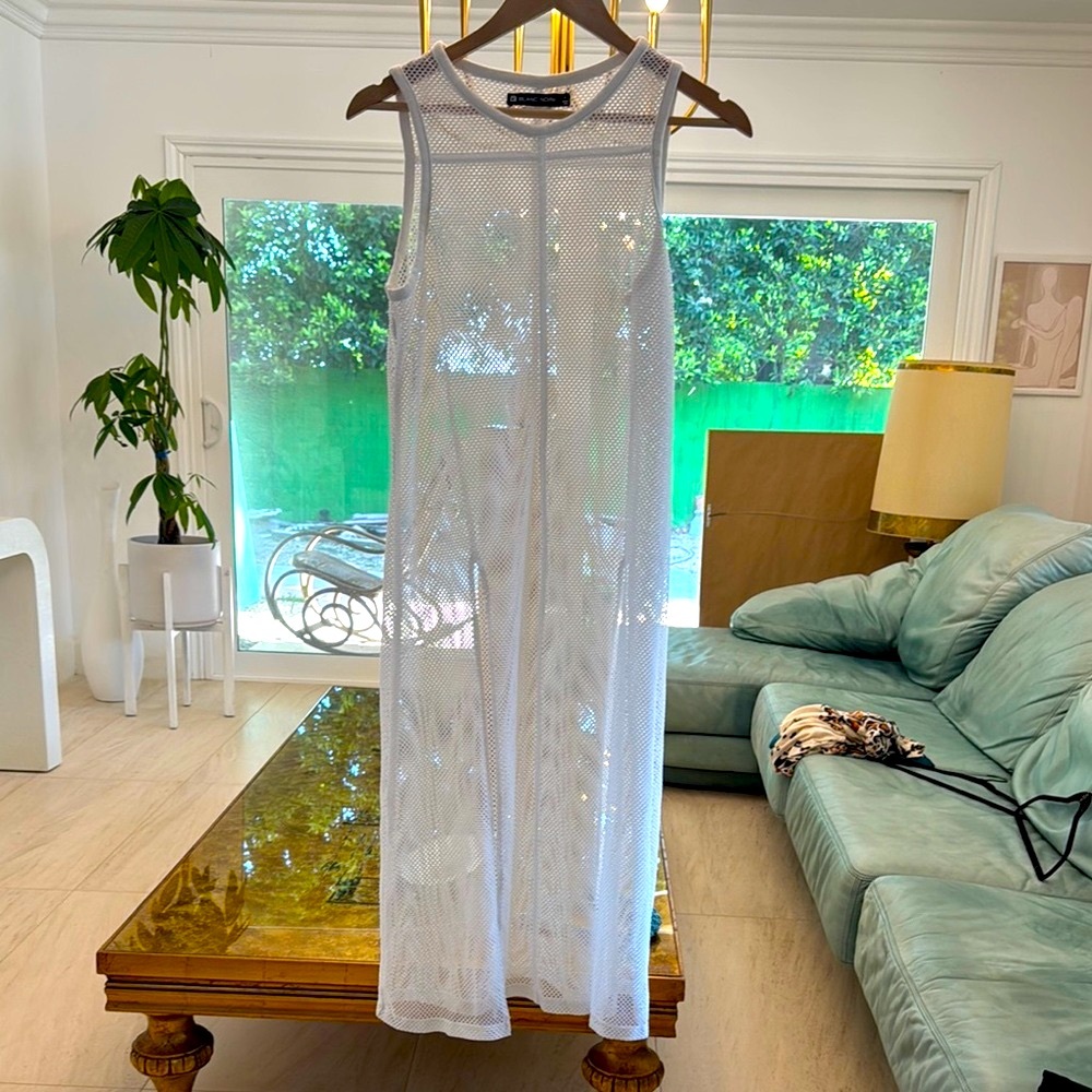 White Mesh Bathing-suit Sleeveless Coverup